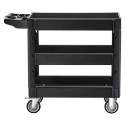 VEVOR Utility Service Cart, 550 LBS Laod Capacity, 3 Shelf Heavy Duty Plastic Rolling Utility Cart with 360° Swivel Wheels (2 with Brakes), Ergonomic Storage Handle for Warehouse/Garage/Cleaning