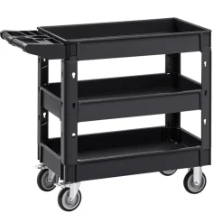 VEVOR Utility Service Cart, 550 LBS Laod Capacity, 3 Shelf Heavy Duty Plastic Rolling Utility Cart with 360° Swivel Wheels (2 with Brakes), Ergonomic Storage Handle for Warehouse/Garage/Cleaning