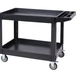 VEVOR Utility Service Cart, 2 Shelf 550LBS Heavy Duty Plastic Rolling Utility Cart with 360° Swivel Wheels (2 with Brakes), Large Lipped Shelf, Ergonomic Storage Handle for Warehouse/Garage/Cleaning