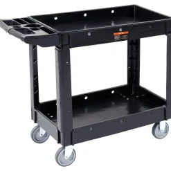 VEVOR Utility Service Cart, 2 Shelf 550LBS Heavy Duty Plastic Rolling Utility Cart with 360° Swivel Wheels, Medium Lipped Shelf, Ergonomic Storage Handle for Warehouse/Garage/Cleaning/Office