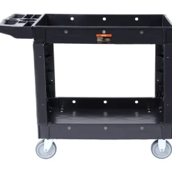 VEVOR Utility Service Cart, 2 Shelf 550LBS Heavy Duty Plastic Rolling Utility Cart with 360° Swivel Wheels, Medium Lipped Shelf, Ergonomic Storage Handle for Warehouse/Garage/Cleaning/Office
