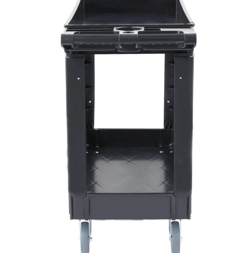 VEVOR Utility Service Cart, 2 Shelf 550LBS Heavy Duty Plastic Rolling Utility Cart with 360° Swivel Wheels, Medium Lipped Shelf, Ergonomic Storage Handle for Warehouse/Garage/Cleaning/Office