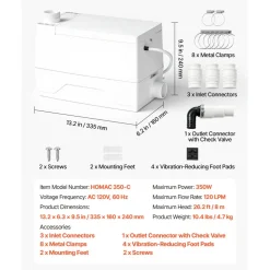 VEVOR Utility Sink Pump 350W 7200L/h Flow 26.2 ft / 8 m Head Drain Pump, Waste Water Disposal Machine with 3 Inlets, Portable & Powerful Performance, for Basement, Kitchen, Sink, Shower, Gray Water