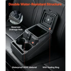 VEVOR UTV Center Console Bench Seat Box Lockable Armrest Storage Box, HDPE Central Console Tools Organizer with Cups and Phone Holder - Compatible with Polaris Ranger & 2017-2026 Can-Am Defender