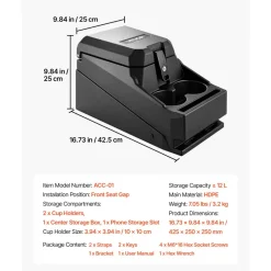 VEVOR UTV Center Console Bench Seat Box Lockable Armrest Storage Box, HDPE Central Console Tools Organizer with Cups and Phone Holder - Compatible with Polaris Ranger & 2017-2026 Can-Am Defender