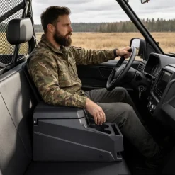 VEVOR UTV Center Console Bench Seat Box Lockable Armrest Storage Box, HDPE Central Console Tools Organizer with Cups and Phone Holder - Compatible with Polaris Ranger & 2017-2026 Can-Am Defender
