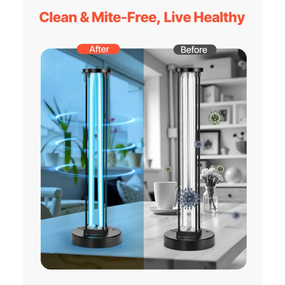 VEVOR UV Light, 25W Ultraviolet Lamp with Ozone Purifier, Portable UVC Lamp with Remote Control, UVO Light Bulb with Base and 30/60/120 Min 3-Gear Timer, for 400 sqft Living Room, Bedroom, Hotel