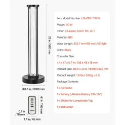 VEVOR UV Light, 25W Ultraviolet Lamp with Ozone Purifier, Portable UVC Lamp with Remote Control, UVO Light Bulb with Base and 30/60/120 Min 3-Gear Timer, for 400 sqft Living Room, Bedroom, Hotel