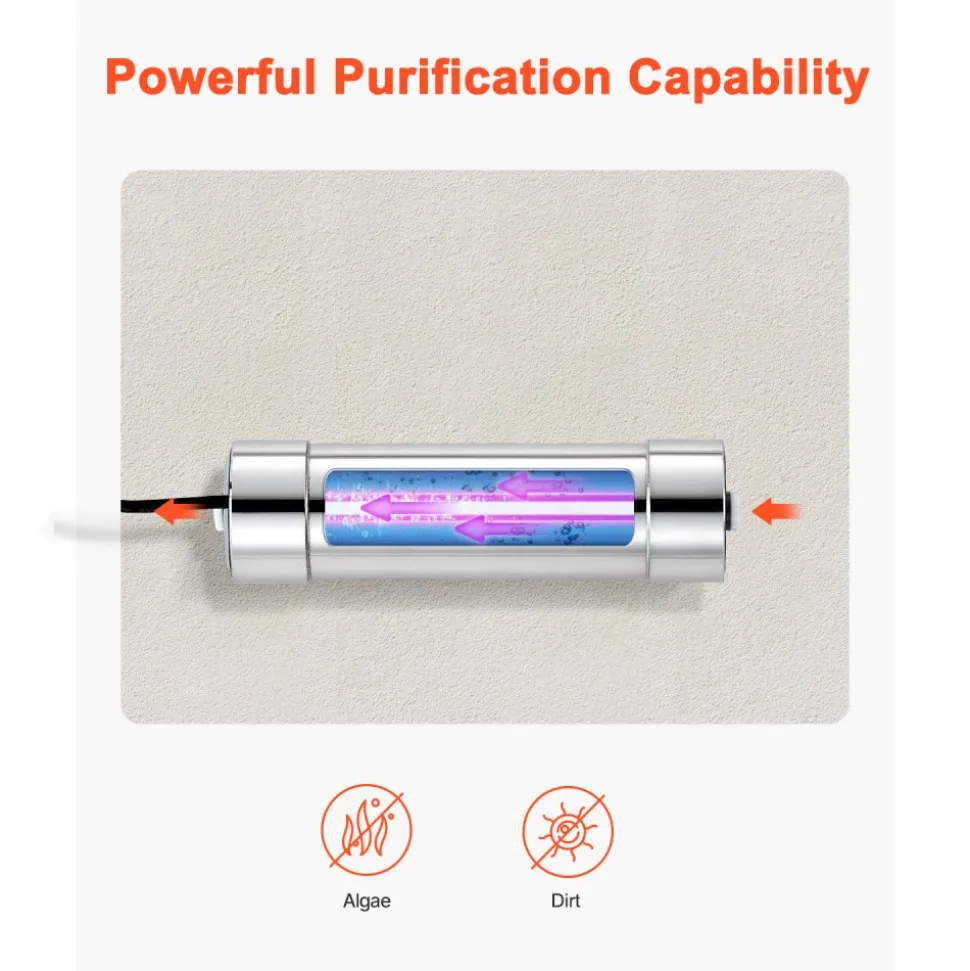 VEVOR UV Water Purifier, 8W 1GPM, 110V Versatile Ultraviolet Water Purifier Filter with Stainless Steel Housing, Whole House UV Water Filter with Quartz Sleeve Fit for Shower/Drinking/Cleaning