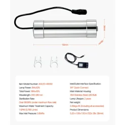 VEVOR UV Water Purifier, 8W 1GPM, 110V Versatile Ultraviolet Water Purifier Filter with Stainless Steel Housing, Whole House UV Water Filter with Quartz Sleeve Fit for Shower/Drinking/Cleaning