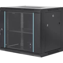 VEVOR 9U Wall-Mounted Server Network Cabinet, 15.5'' Depth, Secure Rack Enclosure, Supports up to 200 lbs, Features Lockable Glass Door and Side Panels, Ideal for IT and A/V Gear