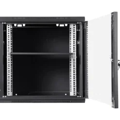 VEVOR 9U Wall-Mounted Server Network Cabinet, 15.5'' Depth, Secure Rack Enclosure, Supports up to 200 lbs, Features Lockable Glass Door and Side Panels, Ideal for IT and A/V Gear