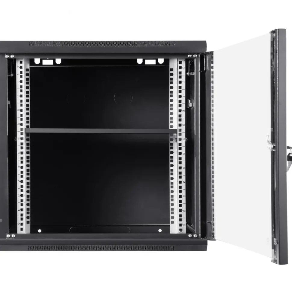 VEVOR 9U Wall-Mounted Server Network Cabinet, 15.5'' Depth, Secure Rack Enclosure, Supports up to 200 lbs, Features Lockable Glass Door and Side Panels, Ideal for IT and A/V Gear