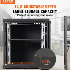 VEVOR 9U Wall-Mounted Server Network Cabinet, 15.5'' Depth, Secure Rack Enclosure, Supports up to 200 lbs, Features Lockable Glass Door and Side Panels, Ideal for IT and A/V Gear