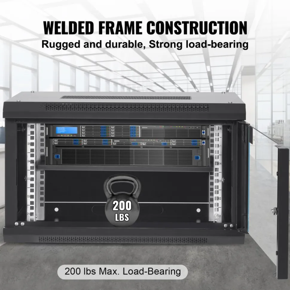 VEVOR 6U Wall Mount Network Server Cabinet, 15.5'' Deep, Server Rack Cabinet Enclosure, 200 lbs Max. Ground-mounted Load Capacity, with Locking Glass Door Side Panels, for IT Equipment, A/V Devices