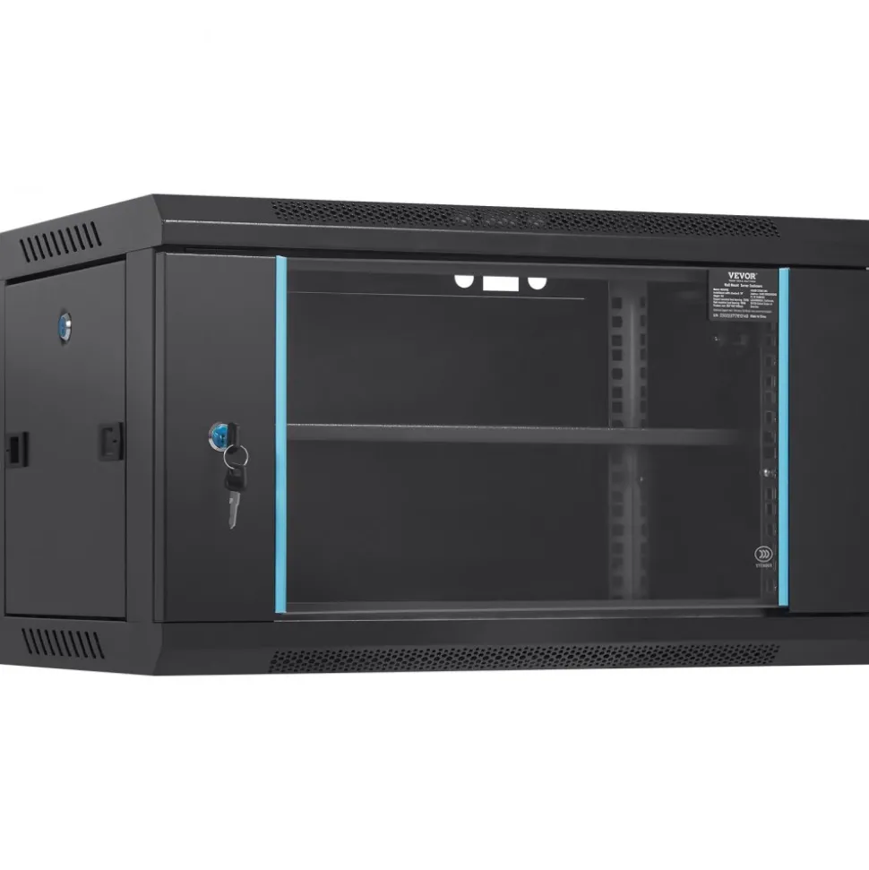 VEVOR 6U Wall Mount Network Server Cabinet, 15.5'' Deep, Server Rack Cabinet Enclosure, 200 lbs Max. Ground-mounted Load Capacity, with Locking Glass Door Side Panels, for IT Equipment, A/V Devices