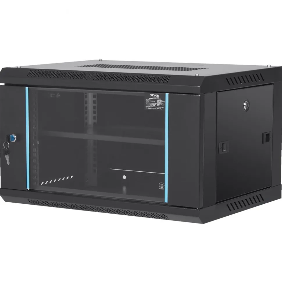 VEVOR 6U Wall Mount Network Server Cabinet, 15.5'' Deep, Server Rack Cabinet Enclosure, 200 lbs Max. Ground-mounted Load Capacity, with Locking Glass Door Side Panels, for IT Equipment, A/V Devices