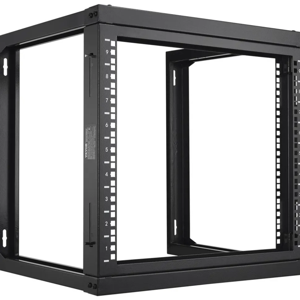 VEVOR 9U Wall Mount Rack, 150 lbs/68.04 kg Max Load Capacity, Open Frame Server Network Rack with Cage Nuts Screws, Carbon Steel 20.9 x 17.7 x 20.5" for 19"/482.6 mm AV & Server IT Equipment, Black