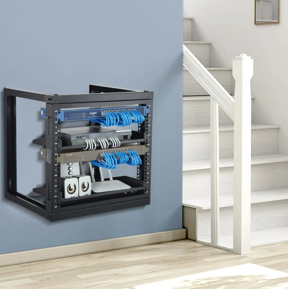 VEVOR 9U Wall Mount Rack, 150 lbs/68.04 kg Max Load Capacity, Open Frame Server Network Rack with Cage Nuts Screws, Carbon Steel 20.9 x 17.7 x 20.5" for 19"/482.6 mm AV & Server IT Equipment, Black