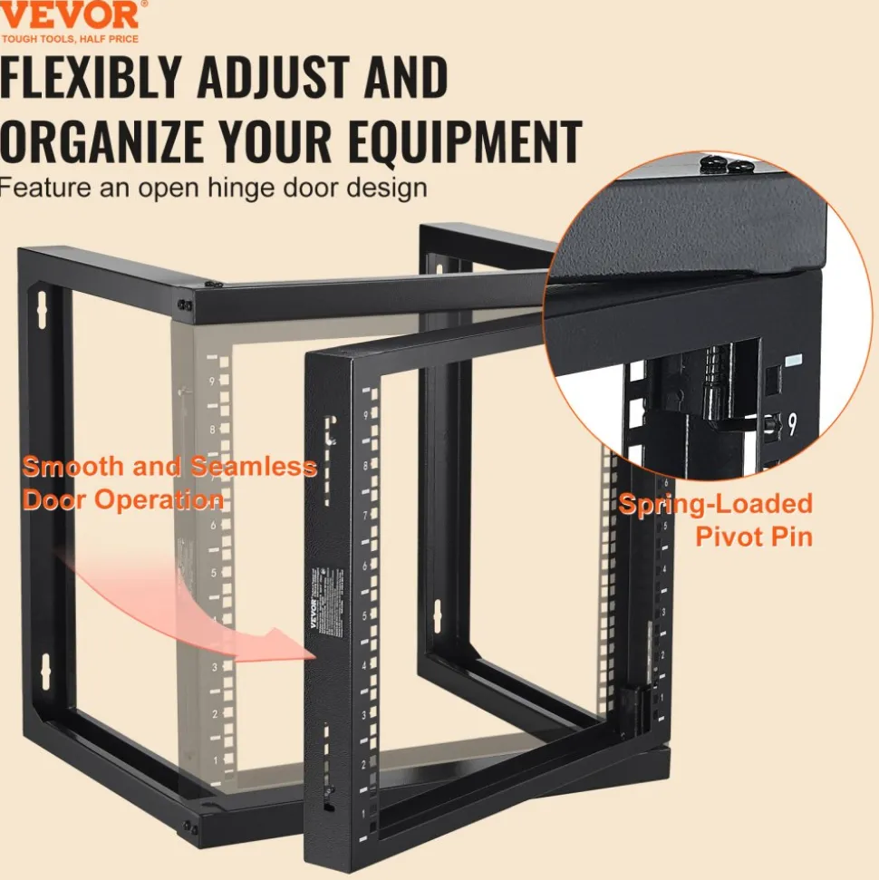 VEVOR 9U Wall Mount Rack, 150 lbs/68.04 kg Max Load Capacity, Open Frame Server Network Rack with Cage Nuts Screws, Carbon Steel 20.9 x 17.7 x 20.5" for 19"/482.6 mm AV & Server IT Equipment, Black