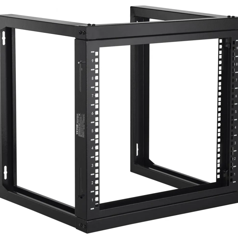 VEVOR 9U Wall Mount Rack, 150 lbs/68.04 kg Max Load Capacity, Open Frame Server Network Rack with Cage Nuts Screws, Carbon Steel 20.9 x 17.7 x 20.5" for 19"/482.6 mm AV & Server IT Equipment, Black