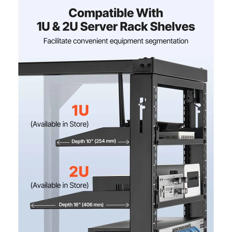 VEVOR 12U Wall Mount Server Rack, 150 lbs Max Load Capacity, Open Frame Network Rack with 180 Degrees Gate Swing, Carbon Steel, for 19-Inch IT Network Equipment & AV Devices Computer Server, Black