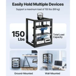 VEVOR 12U Wall Mount Server Rack, 150 lbs Max Load Capacity, Open Frame Network Rack with 180 Degrees Gate Swing, Carbon Steel, for 19-Inch IT Network Equipment & AV Devices Computer Server, Black