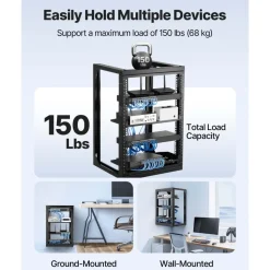 VEVOR 15U Wall Mount Server Rack, 150 lbs Max Load Capacity, Open Frame Network Rack with 180 Degrees Gate Swing, Carbon Steel, for 19-Inch IT Network Equipment & AV Devices Computer Server, Black