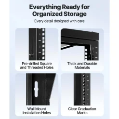 VEVOR 15U Wall Mount Server Rack, 150 lbs Max Load Capacity, Open Frame Network Rack with 180 Degrees Gate Swing, Carbon Steel, for 19-Inch IT Network Equipment & AV Devices Computer Server, Black