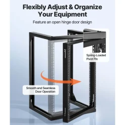 VEVOR 15U Wall Mount Server Rack, 150 lbs Max Load Capacity, Open Frame Network Rack with 180 Degrees Gate Swing, Carbon Steel, for 19-Inch IT Network Equipment & AV Devices Computer Server, Black