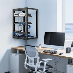 VEVOR 15U Wall Mount Server Rack, 150 lbs Max Load Capacity, Open Frame Network Rack with 180 Degrees Gate Swing, Carbon Steel, for 19-Inch IT Network Equipment & AV Devices Computer Server, Black