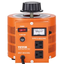 VEVOR 2000VA Auto Variable Voltage Transformer, 15.3 Amp, 110V Input 0-130V Output AC Voltage Regulator Power Supply, with 4 Extra Fuses Thermal Control Switch for Home Industrial Office