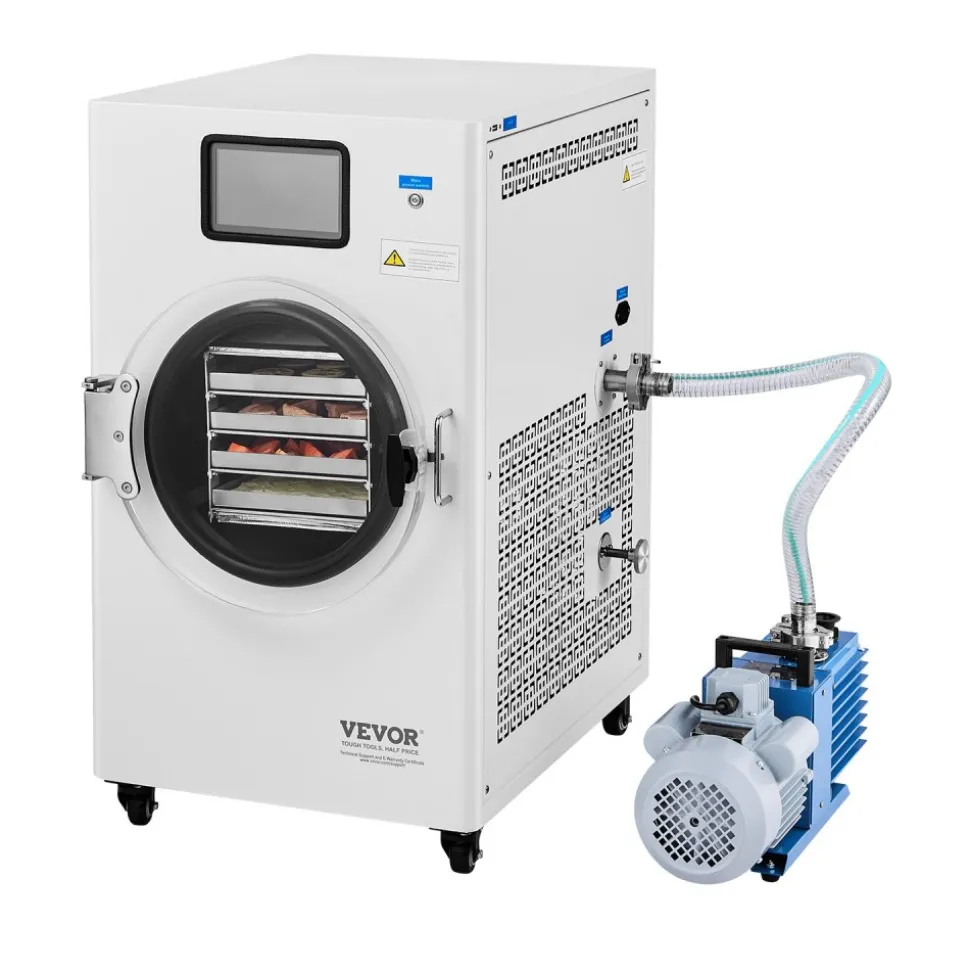 VEVOR Vacuum Freeze Dryer Machine, 8.8-13.2 LBS/Batch Food Freeze Drying Machine with 4-Layer Trays, Vacuum Pump, Adjustable Timer and Temperature Control, for Fruits Vegetables Meat, White