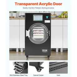 VEVOR Vacuum Freeze Dryer Machine, 8.8-13.2 LBS/Batch Food Freeze Drying Machine with 4-Layer Trays, Vacuum Pump, Adjustable Timer and Temperature Control, for Fruits Vegetables Meat, Black