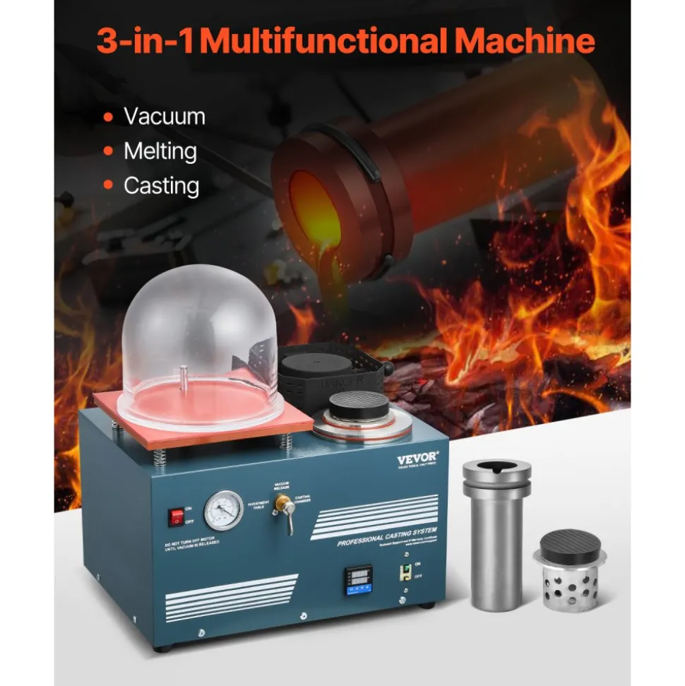 VEVOR Vacuum Investing Casting Machine with Melting Furnace, Convenient Oil Injection Port, Precision Pressure Gauge, All-in-One Machine for Casting Jewelry and Melting Scrap, Silver, Gold, Copper