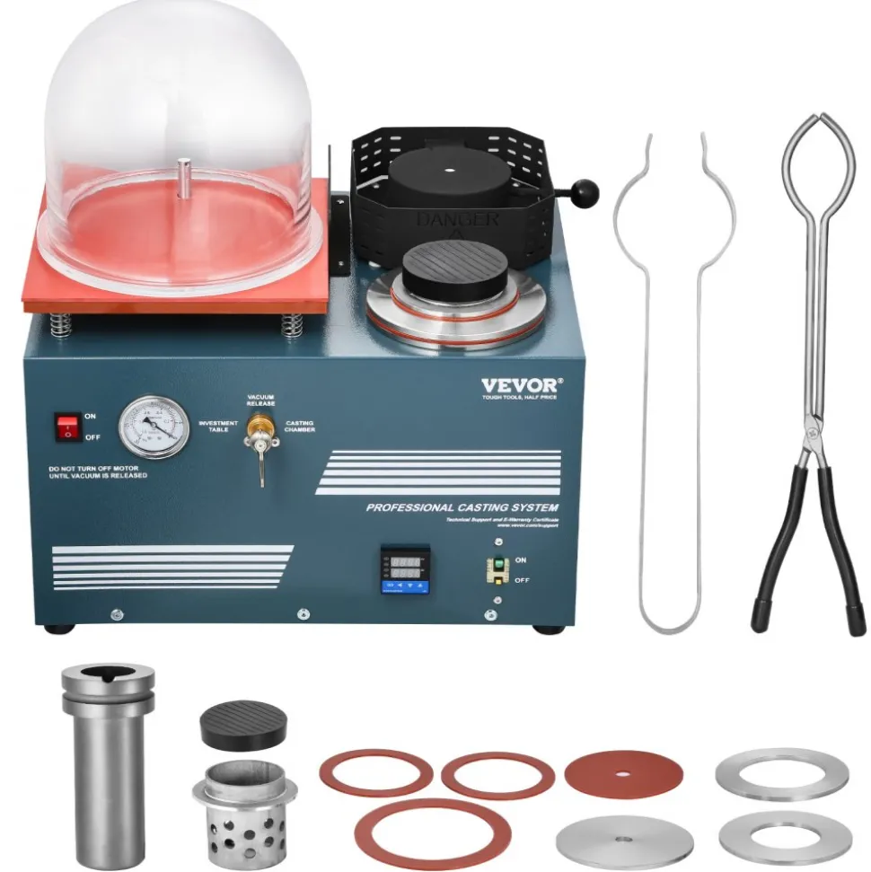 VEVOR Vacuum Investing Casting Machine with Melting Furnace, Convenient Oil Injection Port, Precision Pressure Gauge, All-in-One Machine for Casting Jewelry and Melting Scrap, Silver, Gold, Copper