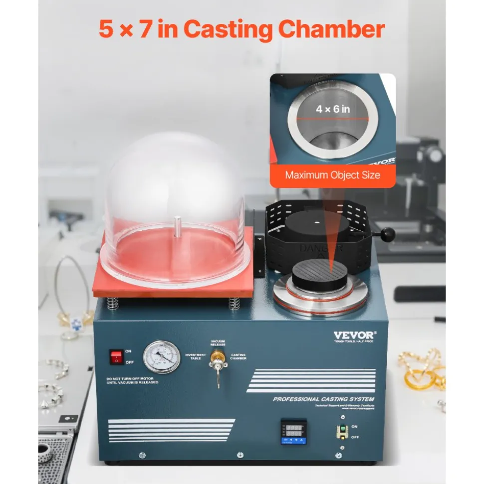 VEVOR Vacuum Investing Casting Machine with Melting Furnace, Convenient Oil Injection Port, Precision Pressure Gauge, All-in-One Machine for Casting Jewelry and Melting Scrap, Silver, Gold, Copper