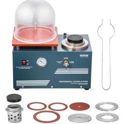 VEVOR Vacuum Investing Casting Machine, 290W Power, with 3 CFM Pump and Bell Jar, Convenient Oil Injection Port, Precision Pressure Gauge, 11 x 11 in Workbench, Casting Machine for Jewelry and Metal
