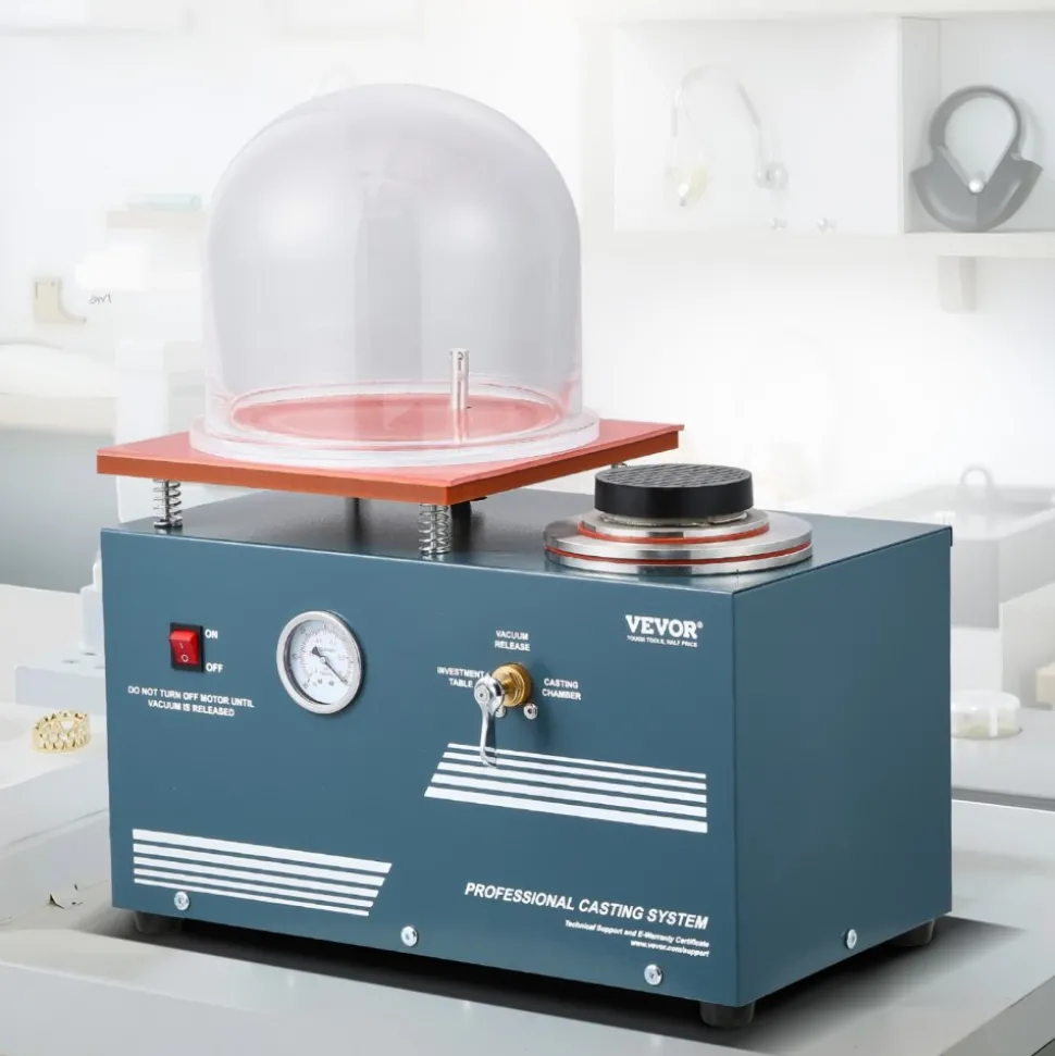VEVOR Vacuum Investing Casting Machine, 290W Power, with 3 CFM Pump and Bell Jar, Convenient Oil Injection Port, Precision Pressure Gauge, 11 x 11 in Workbench, Casting Machine for Jewelry and Metal