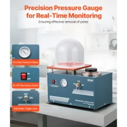 VEVOR Vacuum Investing Casting Machine, 290W Power, with 3 CFM Pump and Bell Jar, Convenient Oil Injection Port, Precision Pressure Gauge, 11 x 11 in Workbench, Casting Machine for Jewelry and Metal