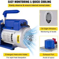 VEVOR Vacuum Pump 7 CFM 3/4HP Dual Stages Air Conditioning Vacuum Pump 2Stage With 5 Gallon Vacuum Chamber Ultimate Vacuum Manifold Gauge Set, Manifold Gauge and Hose for Air Conditioning Systems