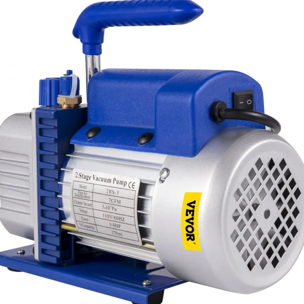 VEVOR Vacuum Pump 7 CFM 3/4HP Dual Stages Air Conditioning Vacuum Pump 2Stage With 5 Gallon Vacuum Chamber Ultimate Vacuum Manifold Gauge Set, Manifold Gauge and Hose for Air Conditioning Systems
