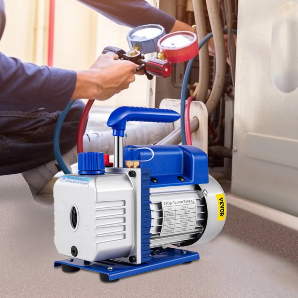 VEVOR Vacuum Pump 7 CFM 3/4HP Dual Stages Air Conditioning Vacuum Pump 2Stage With 5 Gallon Vacuum Chamber Ultimate Vacuum Manifold Gauge Set, Manifold Gauge and Hose for Air Conditioning Systems