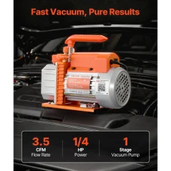 VEVOR Vacuum Pump, 3.5 CFM 1/4 HP, HVAC Single Stage Rotary Vane AC Vacuum Pump, for R134a R22 R410a Systems, 4 Pole Motor, for Automotive Air Conditioner Maintenance Resin Degassing, Oil Included