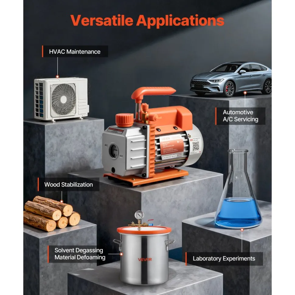 VEVOR Vacuum Pump, 3.5 CFM 1/4 HP, HVAC Single Stage Rotary Vane AC Vacuum Pump, for R134a R22 R410a Systems, 4 Pole Motor, for Automotive Air Conditioner Maintenance Resin Degassing, Oil Included
