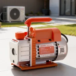 VEVOR Vacuum Pump, 3.5 CFM 1/4 HP, HVAC Single Stage Rotary Vane AC Vacuum Pump, for R134a R22 R410a Systems, 4 Pole Motor, for Automotive Air Conditioner Maintenance Resin Degassing, Oil Included