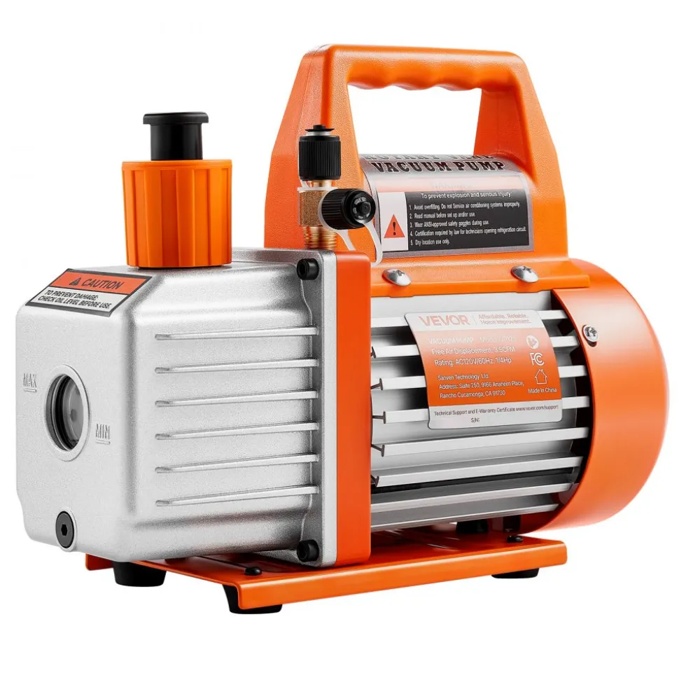 VEVOR Vacuum Pump, 3.5 CFM 1/4 HP, HVAC Single Stage Rotary Vane AC Vacuum Pump, for R134a R22 R410a Systems, with Oil Bottle, 1720 PRM, for Automotive Air Conditioner Maintenance Resin Degassing