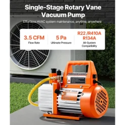 VEVOR Vacuum Pump, 3.5 CFM 1/4 HP, HVAC Single Stage Rotary Vane AC Vacuum Pump, for R134a R22 R410a Systems, with Oil Bottle, 1720 PRM, for Automotive Air Conditioner Maintenance Resin Degassing