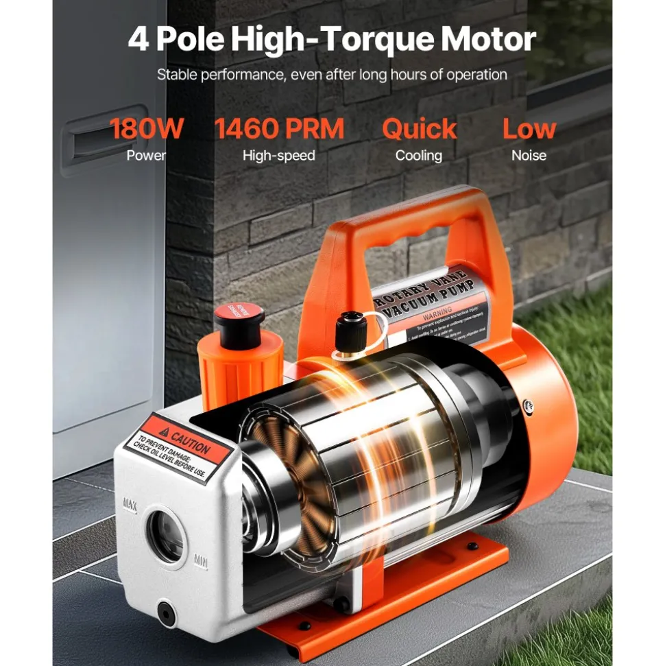 VEVOR Vacuum Pump, 3.5 CFM 1/4 HP, HVAC Single Stage Rotary Vane AC Vacuum Pump, for R134a R22 R410a Systems, with Oil Bottle, 1720 PRM, for Automotive Air Conditioner Maintenance Resin Degassing
