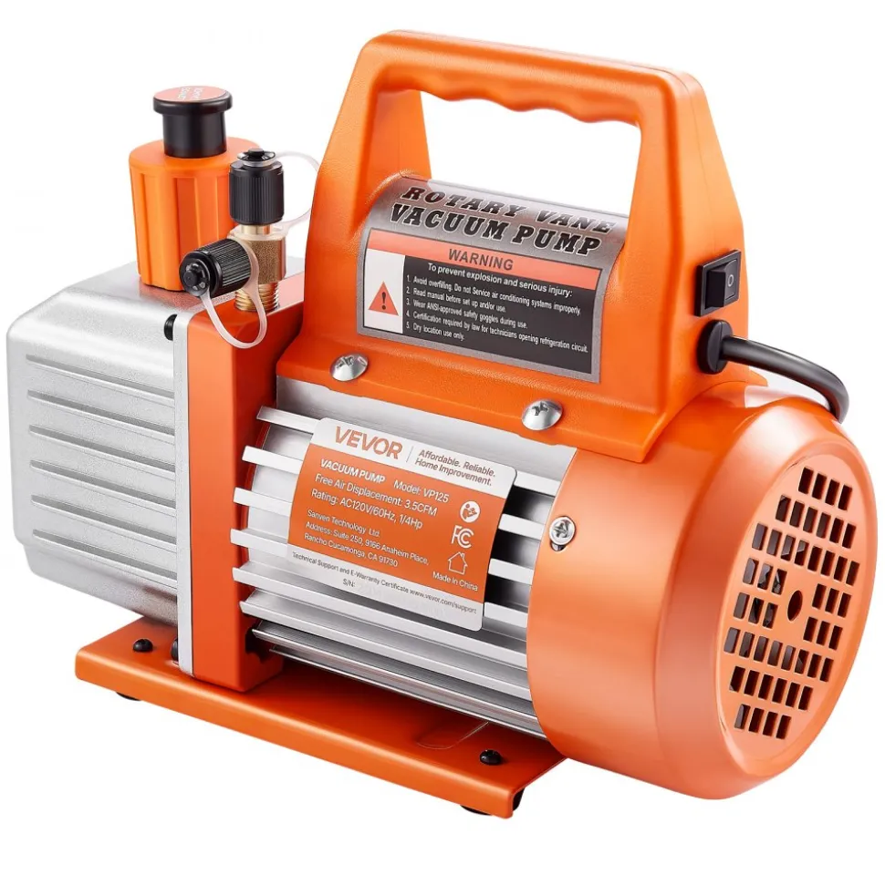 VEVOR Vacuum Pump, 3.5 CFM 1/4 HP, HVAC Single Stage Rotary Vane AC Vacuum Pump, for R134a R22 R410a Systems, with Oil Bottle, 1720 PRM, for Automotive Air Conditioner Maintenance Resin Degassing